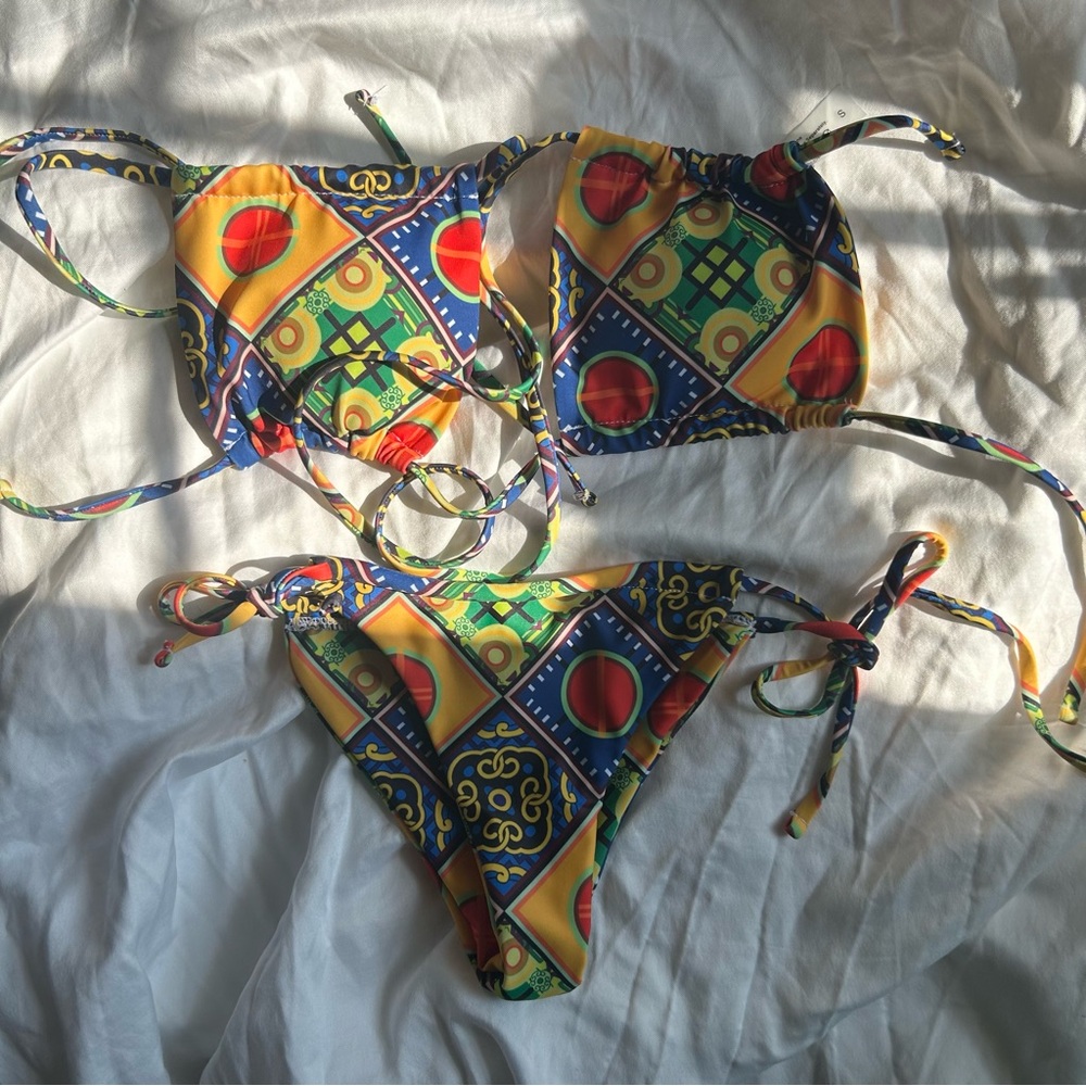 Geometric Mixed Patterned Swim Top